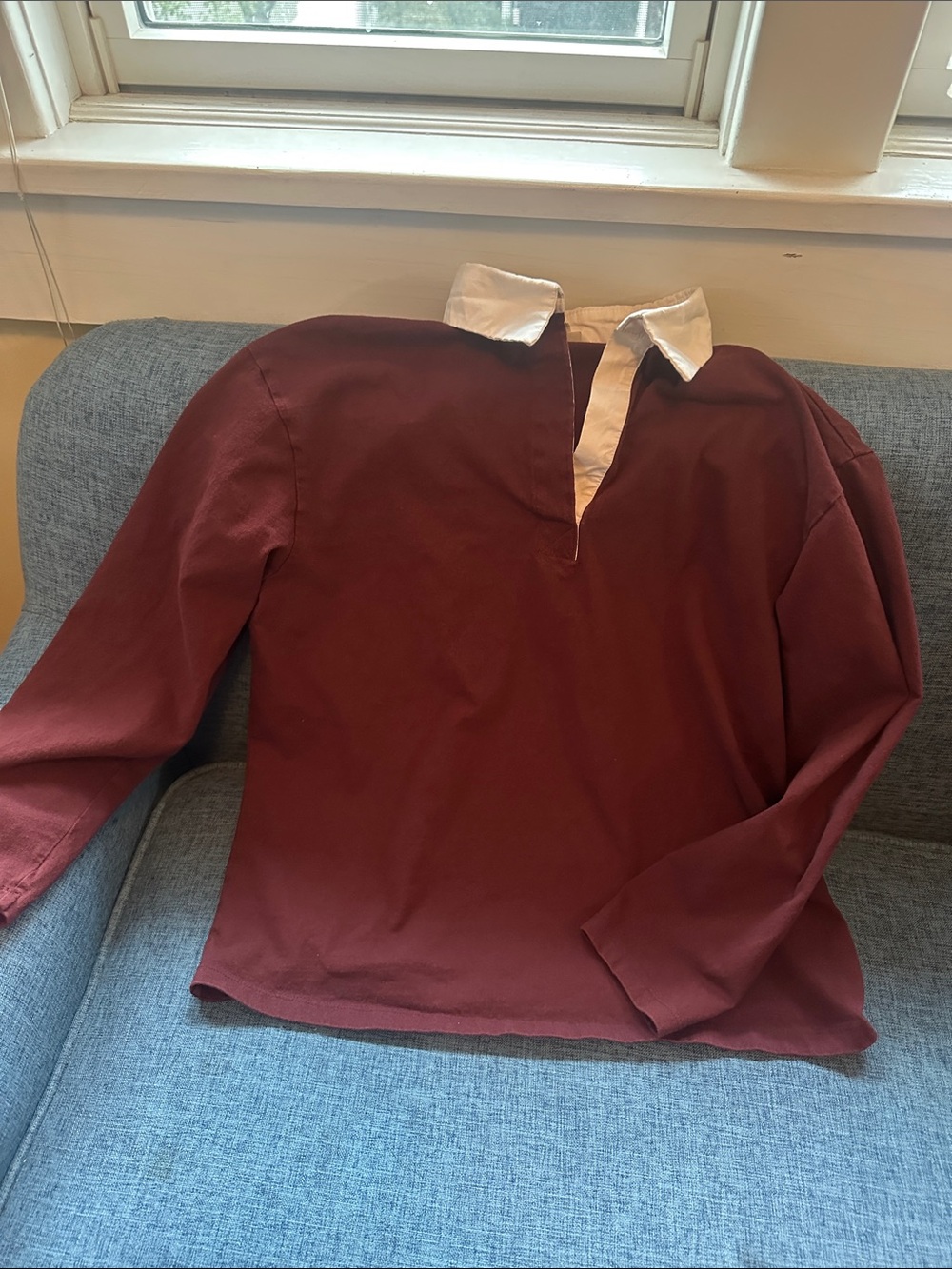 H&M Maroon Long-Sleeve Rugby Top with White Collar